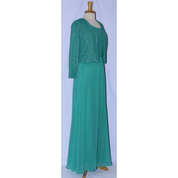 Fanny #1520 Floor Length Stretch Chiffon Gown With Jacket-Size XL-JADE-NEW - Picture 3 of 7